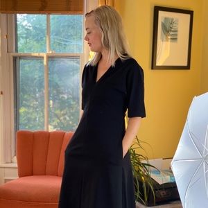 Anthropologie Black Structured Midi Dress XS